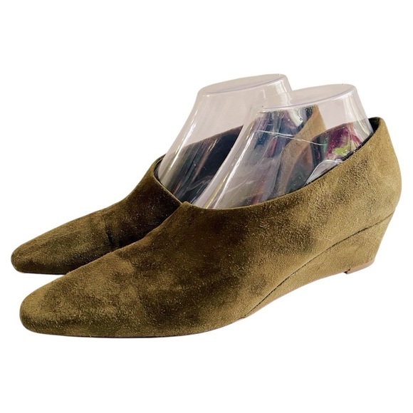 Vince Olive Green Suede D’Orsay Wedge Heels Size 8 - Picture 1 of 6